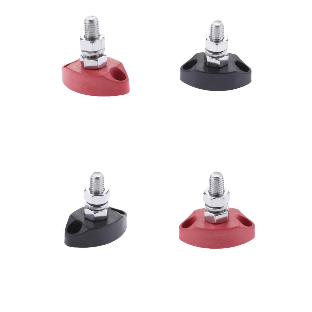 4pcs DC 12V Bus Bar Terminal Block - 1/4 inch 6mm Positive Insulated Single Stud Power and Ground Junction Post - Red+Black
