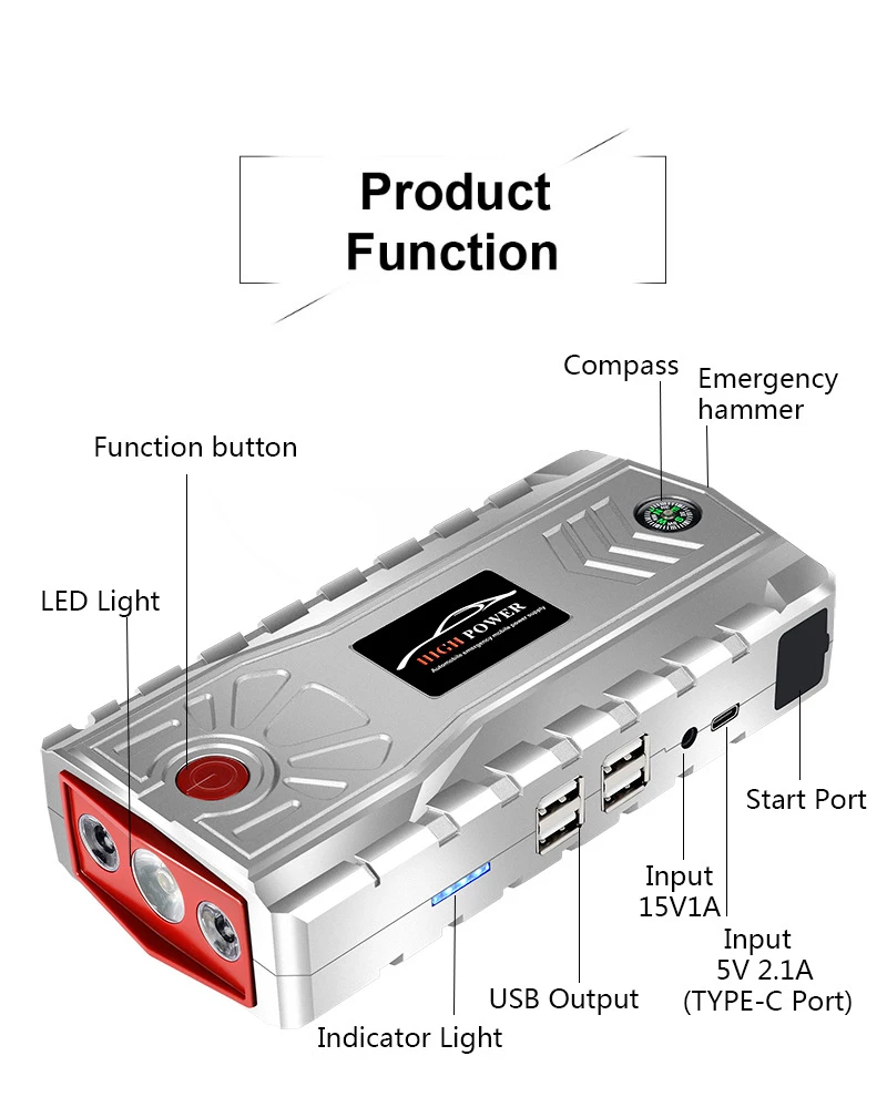 Car Jump Starter Power Bank 21000mAh Portable Battery Power Bank for iPhone Xiaomi Samsung Car Emergency Booster Starting Device best power bank 20000mah