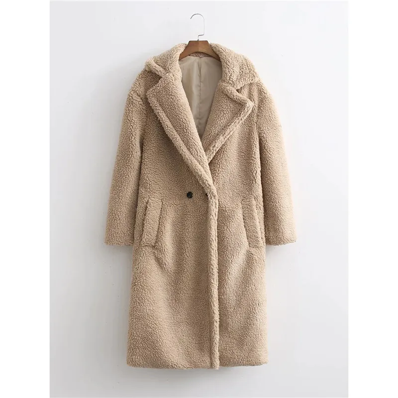 

Merodi Womens Fashion Two Buttons Autumn Khaki Fleece Long Coats Chic Lady Winter Casual Turn-Down Collar Thick Hairy Outwear