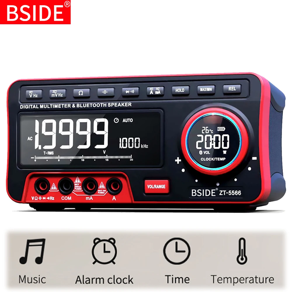 

Mini Desktop Multimeter BSIDE ZT-5566 Dual Screen EBTN 19999 Display Multimetro Wireless Speaker Clocks Alarm Clock Thermometer