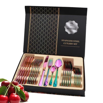 

24pcs Knife Fork Spoon Dinnerware Set with gift box Stainless Steel Tableware Set Knife Fork Spoon Flatware Sets Cutlery Set