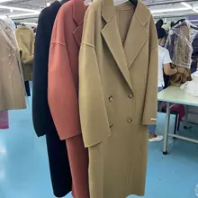 Winter 2021 Korean Classic High End Double Breasted Black Long 100% Wool Coat Women Handmade Loose Free Size Woolen Overcoat
