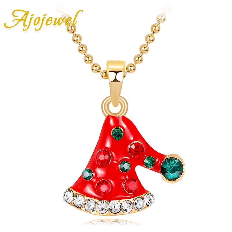 Ajojewel шапка &quotСчастливого Рождества&quot эмалированные стразы ожерелье с кулоном