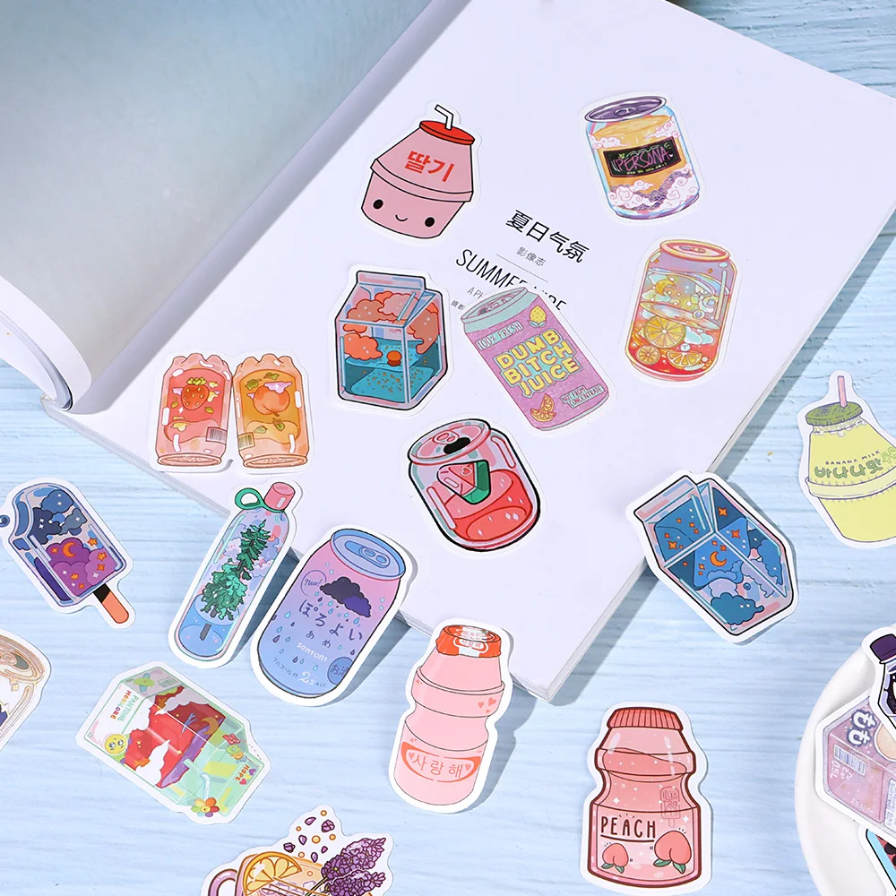 50pcs Pvc Flavored Drink Designs Stickers Laptop Bottle Stationery Kawaii  Cartoon Beverage Decal Waterproof Sticker Decor - Stickers - AliExpress