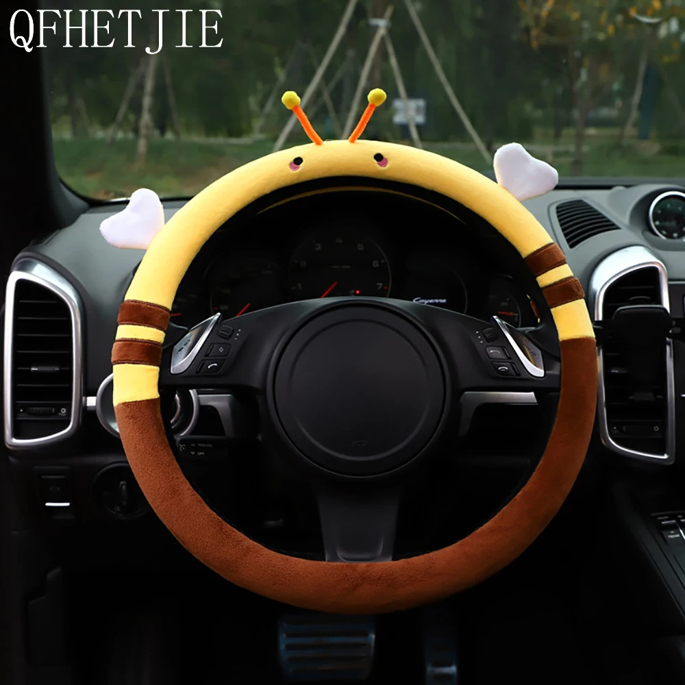 

QFHETJIE Cute Cartoon Car Steering Wheel Cover Winter Plush Anti-skid Warmth Крышка рулевого колеса автомобиля