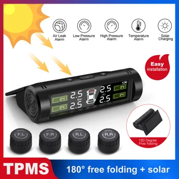 

Universal Car TPMS Tyre Pressure Monitoring System Solar Power Digital Color LCD Display Auto Security Alarm Systems Tyre Press