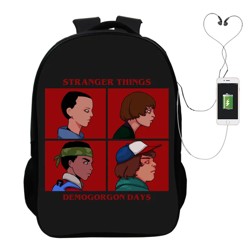 photo colour Странные вещи 3 многофункциональные USB зарядка школьный рюкзак для мальчиков и девочек рюкзак для ноутбука рюкзак для подростков дорожные сумки - Цвет: photo colour