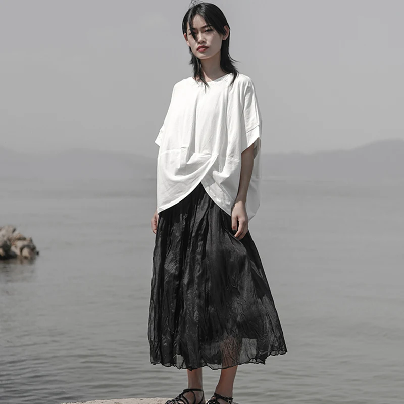 TVVOVVIN, женская белая Асимметричная Hemline футболка большого размера, новинка, круглый вырез, половина рукава, модный стиль, весна-осень, F958