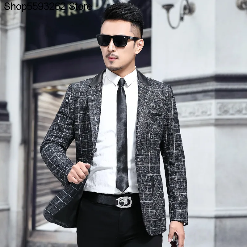 

Genuine Leather Leather Coat Male Slim Fit Genuine Leather Suit Sheep Leather Grid Leather Suit Haining Leather Jacket Coat