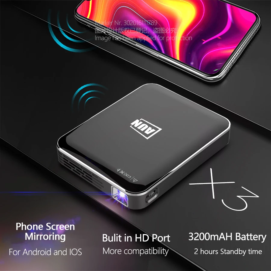 Pаспродажа AUN мини проектор X3, зеркальное отображение экрана телефона Android IOS, мультимедийная система, портативный проектор для домашнего кинотеатра 1080...
