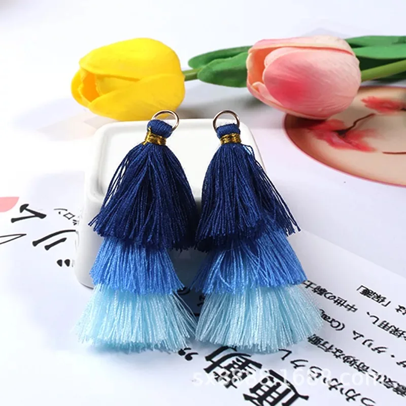 5 Dark Blue 6 шт., висячие серьги, подвеска, 3 слоистая кисточка, шарм, сделай сам, серьги, фурнитура, кисточки, цветы/брошь, производство/изготовление одежды, 6 см - Цвет: 5 Dark Blue