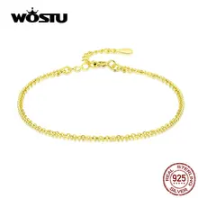 WOSTU браслеты золотистого цвета 925 пробы Серебряный ослепительный браслет браслеты для женщин минималистичный дизайн ювелирные изделия CQB134