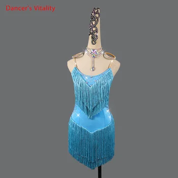 

Latin Dance New Female Child Adult Dress Professional Competition Performance Clothing Sexy Strap Tassel Skirt