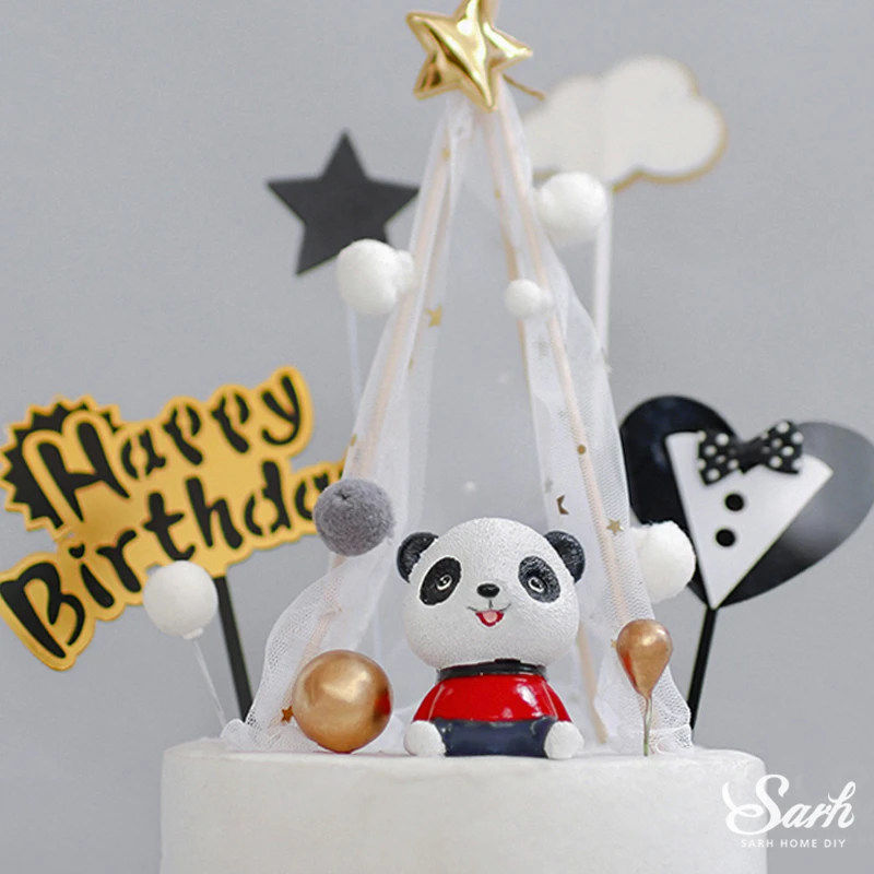 

Panda Collection Hairball Tent Cloud Star Gold Happy Brithday Party Decor For Wedding Anniversary Suplies Baking Kid Sweet Gifts