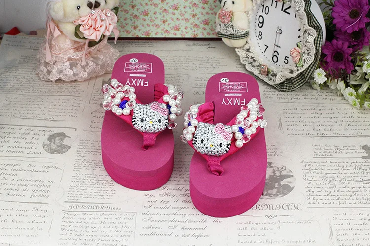 Leisure Shoes Online Lady Sewing Pearl Womens Beach Slippers Fashion High Heel Platform Wedge Flip Flops65