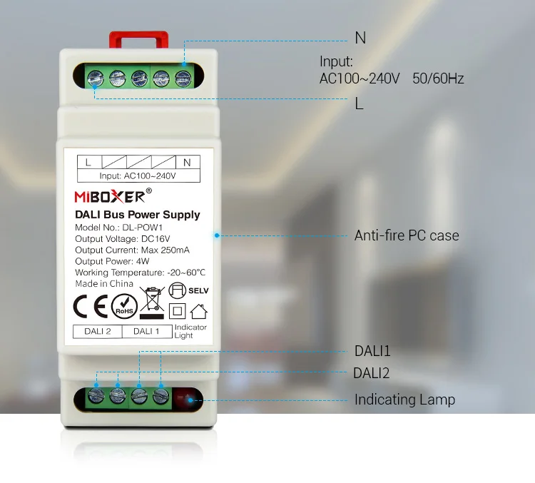 Miboxer DL-POW1 DC16V DIN Rail DALI Bus блок питания 4 Вт Max250mA светодиодный трансформатор для AC 110 В 220 В DALI RGB CCT светодиодный светильник