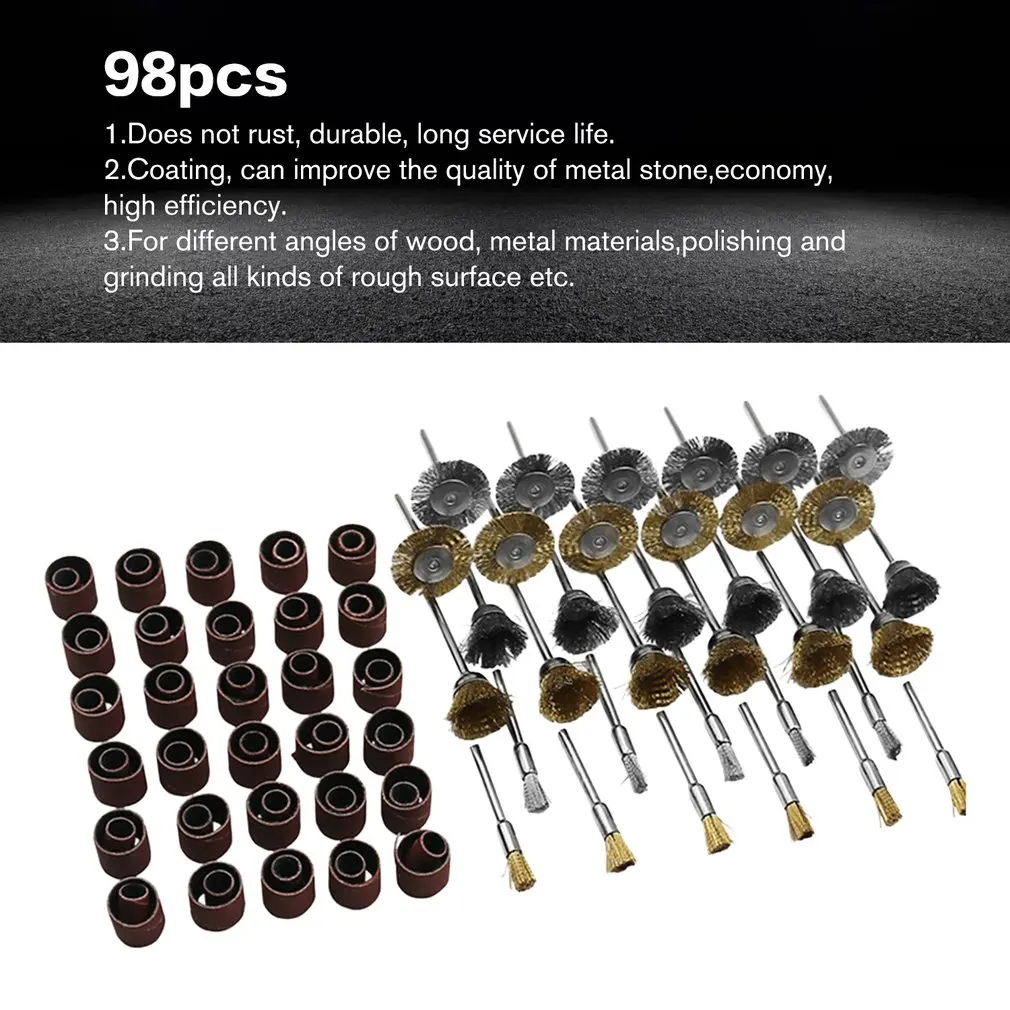 

98pcs Mini Rotary Stainless Steel Wire Wheel Wire Brush Small Wire Brushes Set Accessories For Mini Drill Rotary Tools