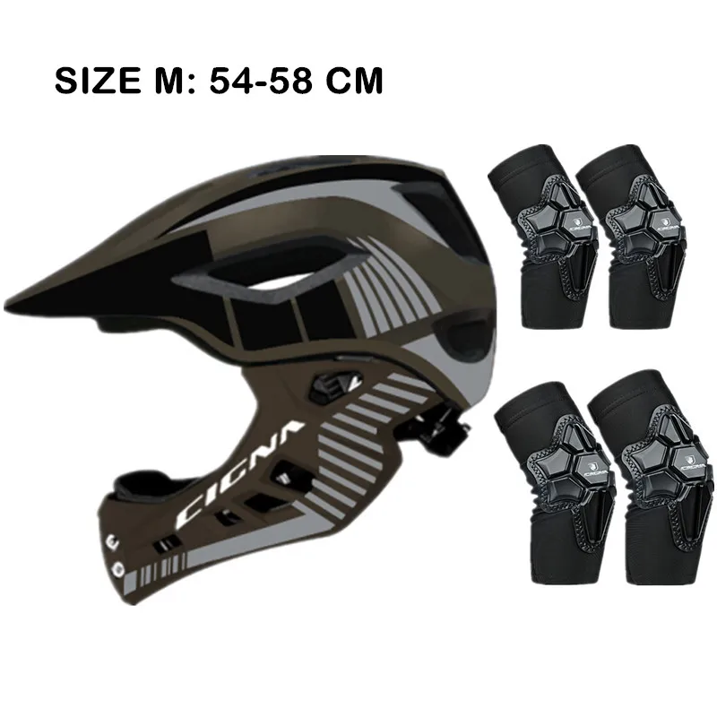 Set Black M Детский велосипедный шлем с наколенниками/налокотниками, полный отстегивающийся детский шлем, шлем для горного велосипеда, спортивное оборудование для безопасности - Цвет: Set Black M