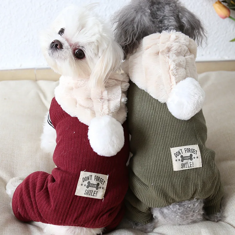 

Big Hat Striped Pet Dog Clothes Dog Jumpsuits Bathrobe Winter Warm Dog Pajamas Thick Coats Clothing For Dogs Cat Yorkie