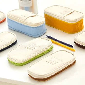 

Canvas Pencil Case Stretch Double Layer Large Capacity Macaron Color Storage Kids School Stationery Pencil Box Cute Pencil Case