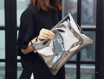

Laser holographic Women Envelope Clutch Luxury party shining lady Clutches PU Leather Female Wrist clutch purse evening bags