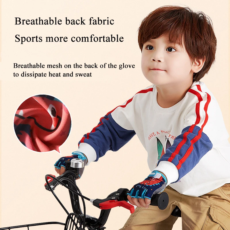 Детские велосипедные перчатки, безопасные велосипедные шкивы, спортивные защитные перчатки с мультяшным принтом, Нескользящие амортизирующие детские перчатки