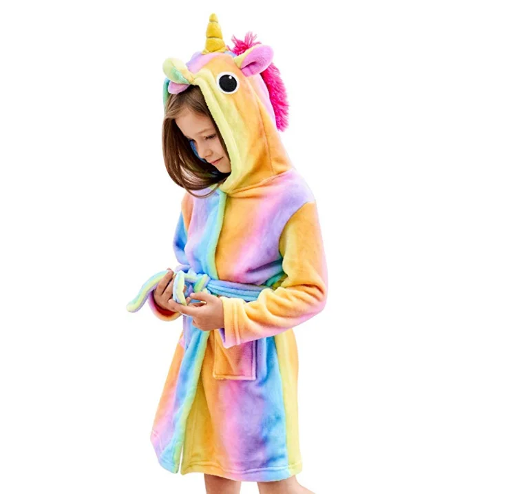 Мягкий банный Халат с капюшоном и единорогом; пижамы для девочек; подарок с Unicorn; детские пижамы; детские халаты; банный халат со звездами и радугой; одежда для сна; 11,11 - Цвет: Rainbow
