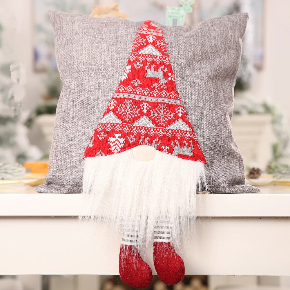 Эльф Санта Клаус кукла наволочки мультяшная ткань наволочка красный серый спальня для дома или офиса, декоративные рождественские новогодние принадлежности - Цвет: Pillowcase gray
