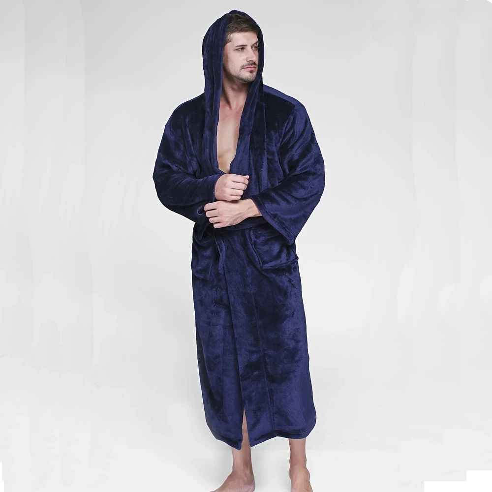 Extra Large Size Bathrobe Winter Robes Max 160 KG Flannel Bathrobes Hooded Male Robes Thick Cozy Pajamas Men Homewear Night Gown