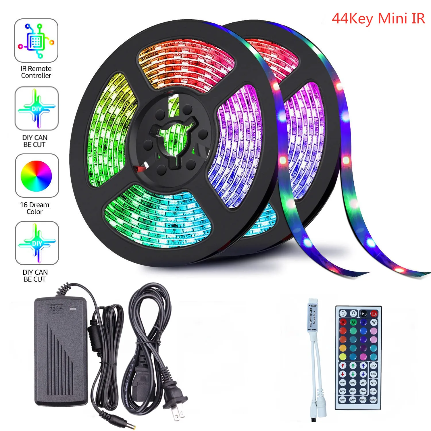 5m 10m RGB 5050 LED Strip Light Waterproof 24Key 44Key Infared Control SMD Flexible DC12V Lamp Ribbon For the Party House Decra