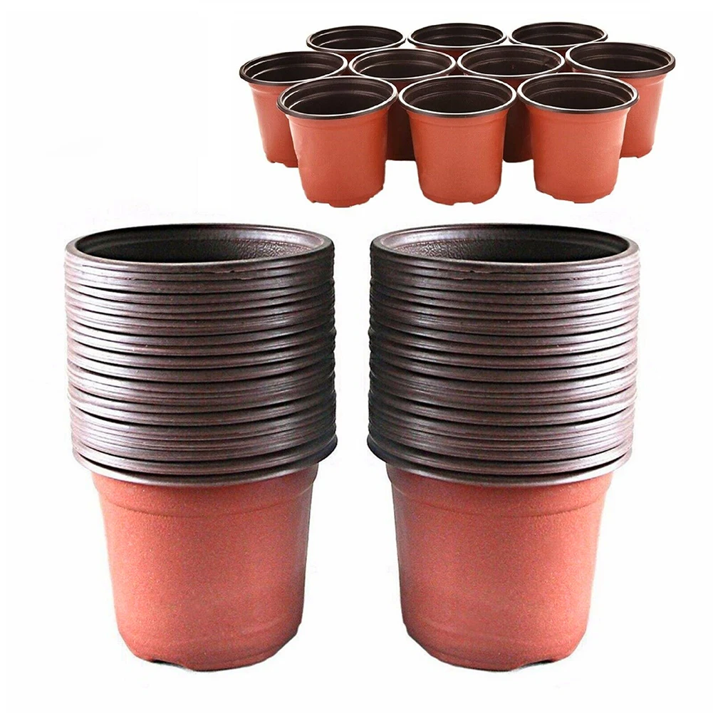 

100Pcs Plastic Drain Garden Washable Plant Nursery Transplant Reusable Balcony Round Succulents Lightweight Seedling Flower Pot