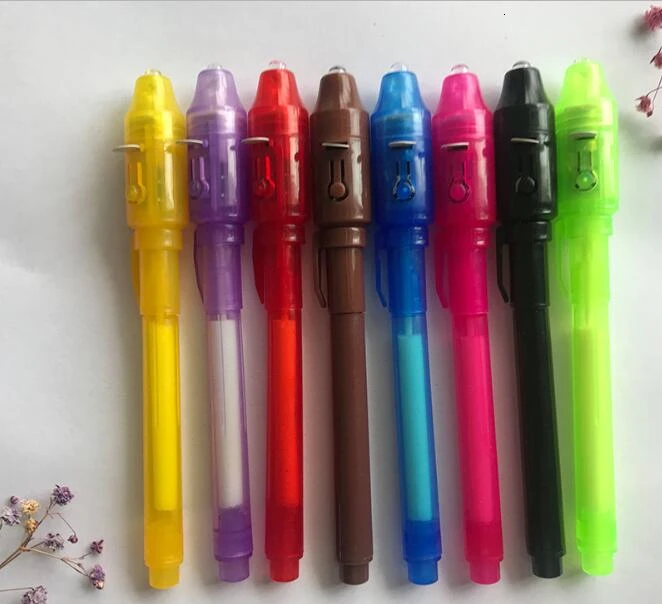 

100pcs/lot , 2 in 1 INK Pens, Invisible UV Pen, secret message pen,8 colors mixed
