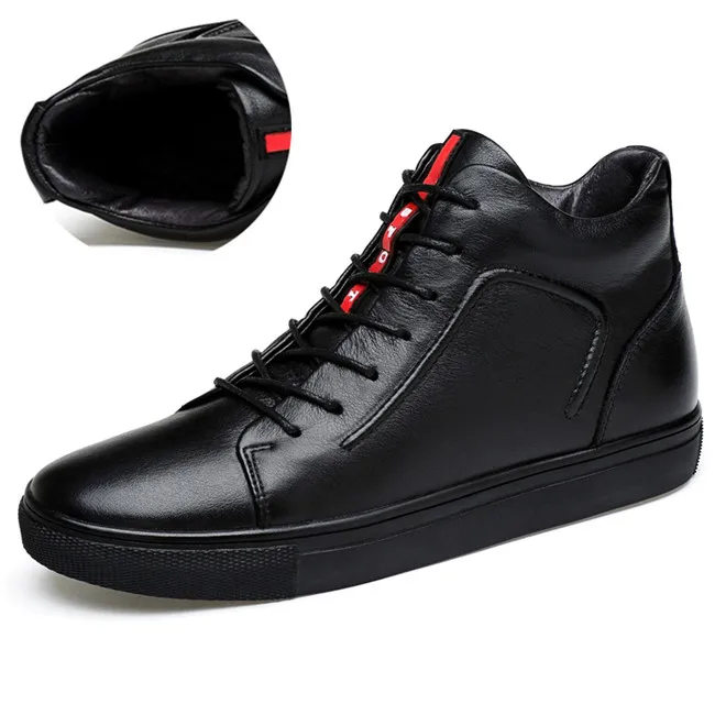 Мужские ботильоны из натуральной кожи, зимние высококачественные мужские теплые ботинки, сохраняющие тепло, повседневная обувь, мужские ботинки на плоской подошве размера плюс 37-48 - Цвет: Черный