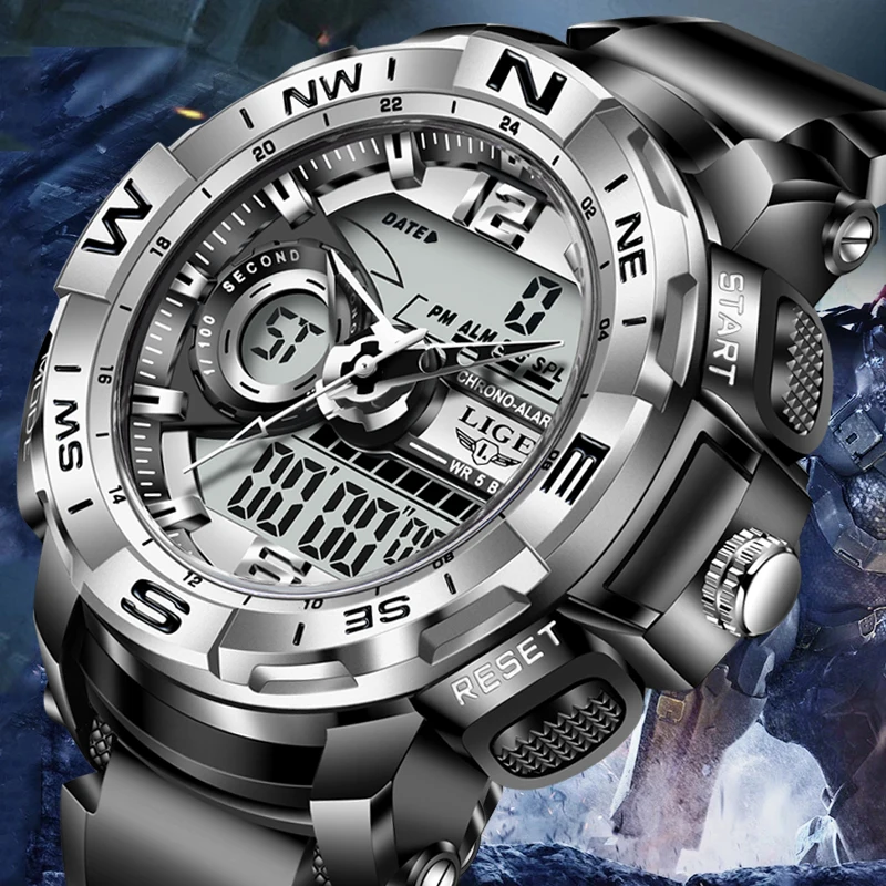 Lige Sport Men Quartz Digital Watch Creative Diving Watches Men