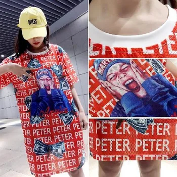 

aesthetic tshirt short sleeved Cartoon printing striped large size long T-shirt women new ropa de mujer 2020 summer dropshipping