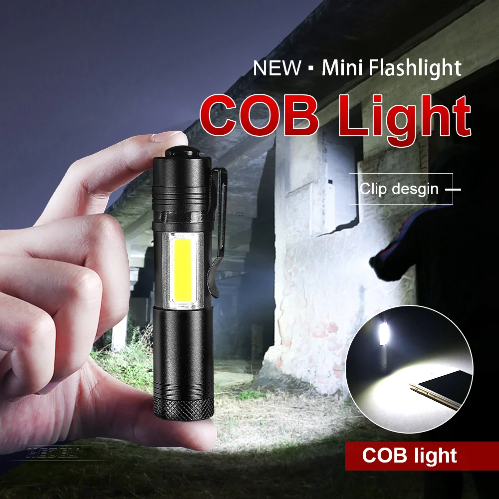 Mini Led Flashlight 14450 Battery Q5 + COB Portable Torch Lamp 3000 Lumen 4 modes Pen light for night reading Outdoor Camping | Лампы и
