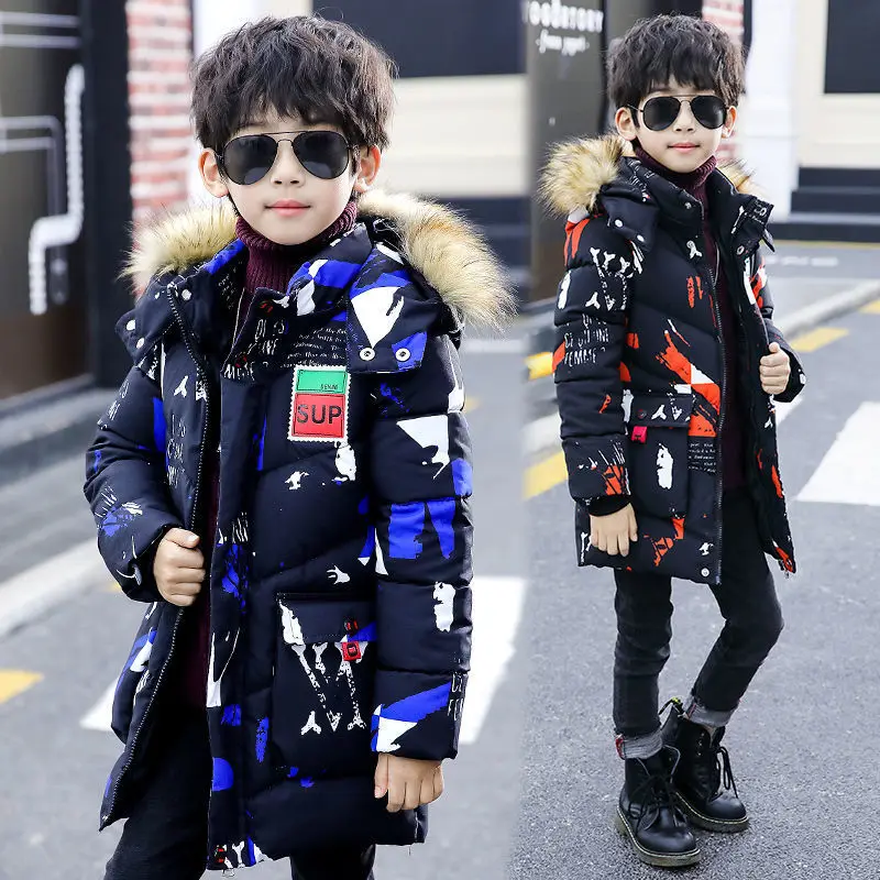 Зимние куртки для мальчиков-подростков детские пуховики От 5 до 10 лет Детские пальто с капюшоном Детский пуховик зимняя верхняя одежда с меховым воротником