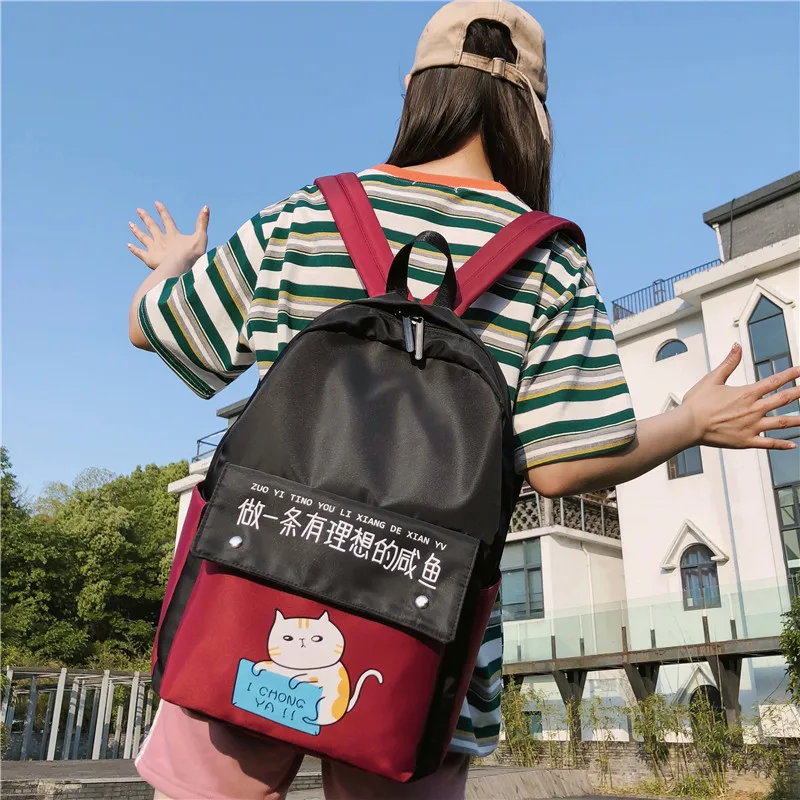 

Cats printed art retro student bag female Joker best friend backpack