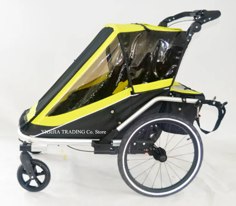 Двойной детский универсальный прицеп для велосипеда с 2 сиденьями, конвертировать в двойная коляска, 2 в 1 велоприцеп с рамой из алюминиевого сплава