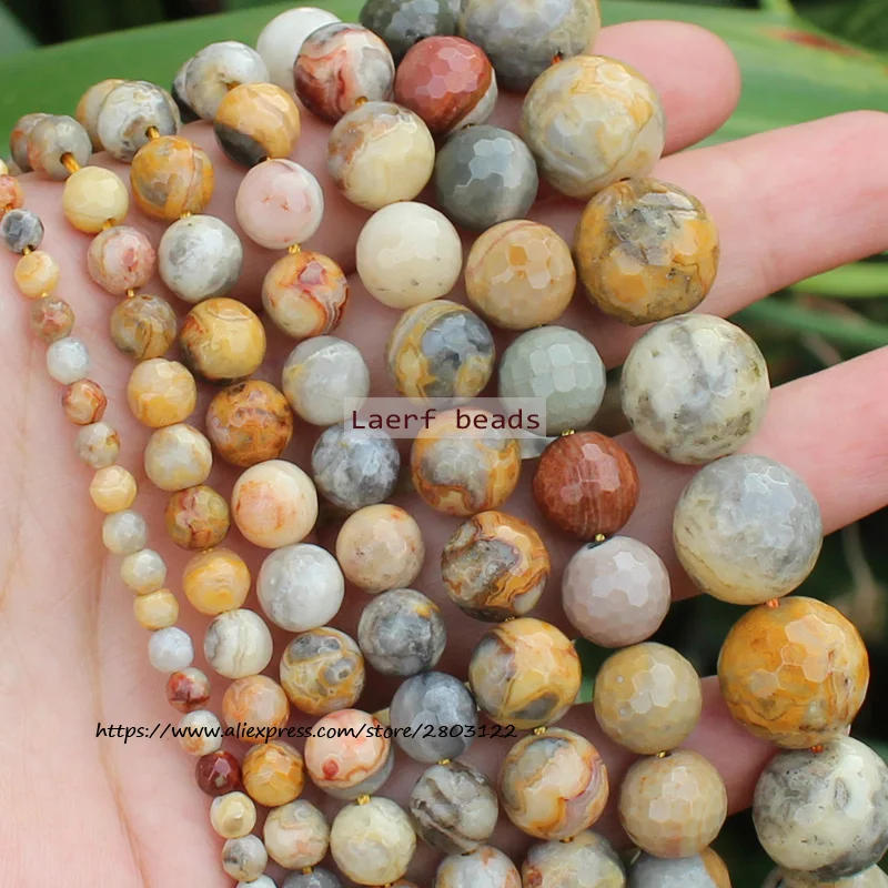

Fctory Price Natural Faceted Crazy Agates Round Spacer Loose Beads 15" / Strand 4-14MM Pick Size For Jewelry Making