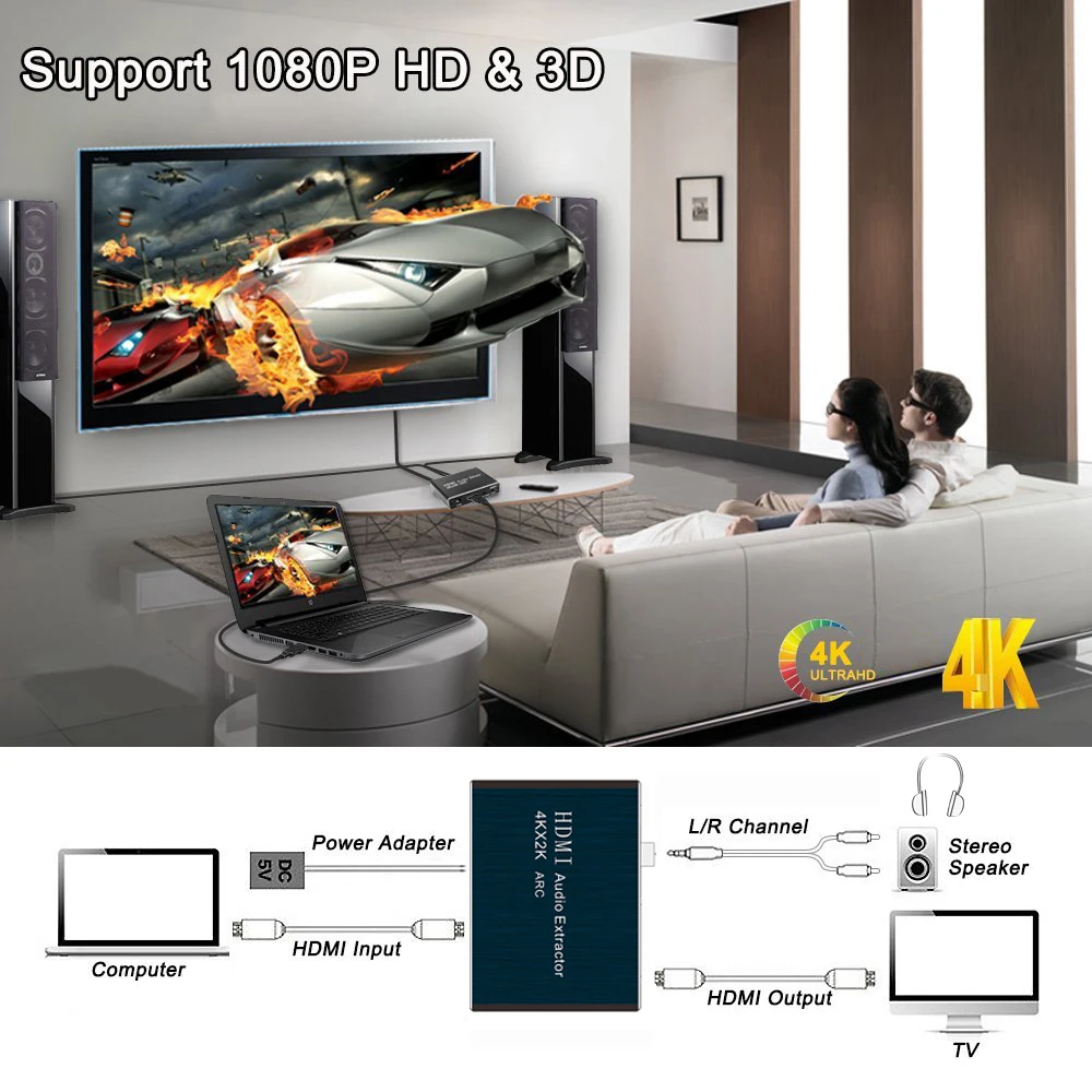 Kebidu HDMI 2,0 аудио экстрактор 5,1 ARC HDMI аудио экстрактор сплиттер HDMI к аудио экстрактор оптический TOSLINK SPDIF для динамика