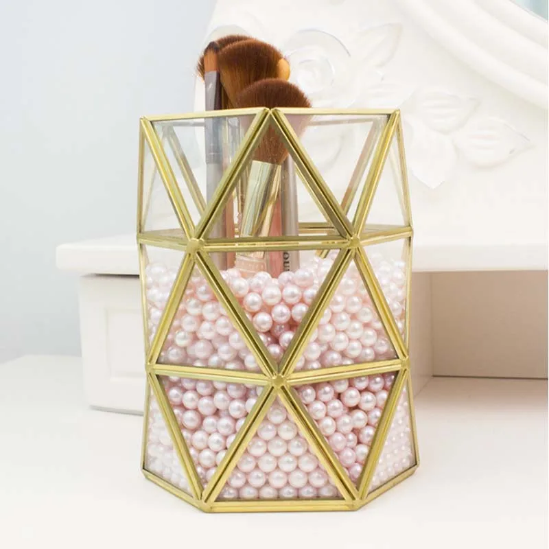 New Fashion Golden Makeup Brush Holder Organizer Eyebrow Pencil Stand Desktop Jewelry Cosmetic Storage Box | Дом и сад