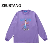 

Zeustang Tshirts Harajuku Sport boy Print Tees Shirts Hip Hop Long Sleeve Streetwear Fashion Casual Loose Tops