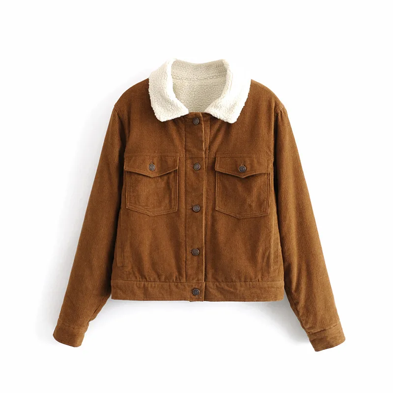 

Europe And America 2019 Autumn New Style WOMEN'S Dress Versitile Fashion Slimming Fold-down Collar Single Breasted Corduroy Shor