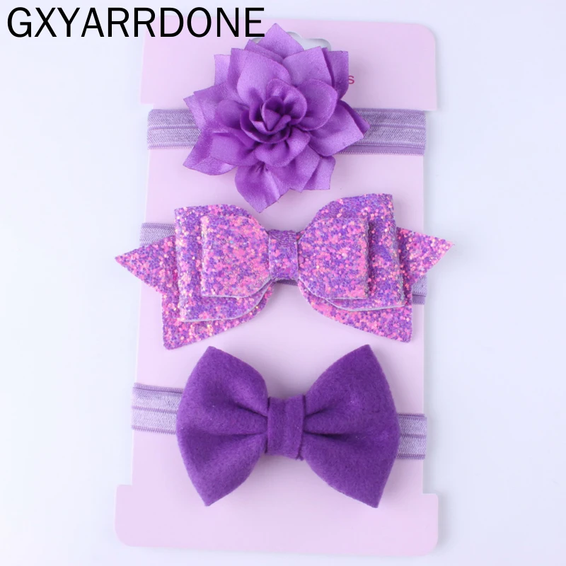 

3pcs Baby Girls Headband Set Shiny Bow Knot Head Bandage Kids Toddlers Headwear Flower Hair Band Infant Clothing Accessories