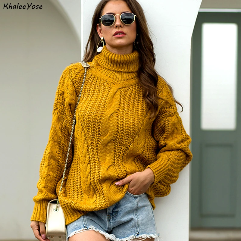 

KHALEE YOSE Cable Knit Sweater Pullover Thick Warm Autumn Winter Sweater Turtleneck Knitted Sweaters Blouses Long Sleeve Jumpers