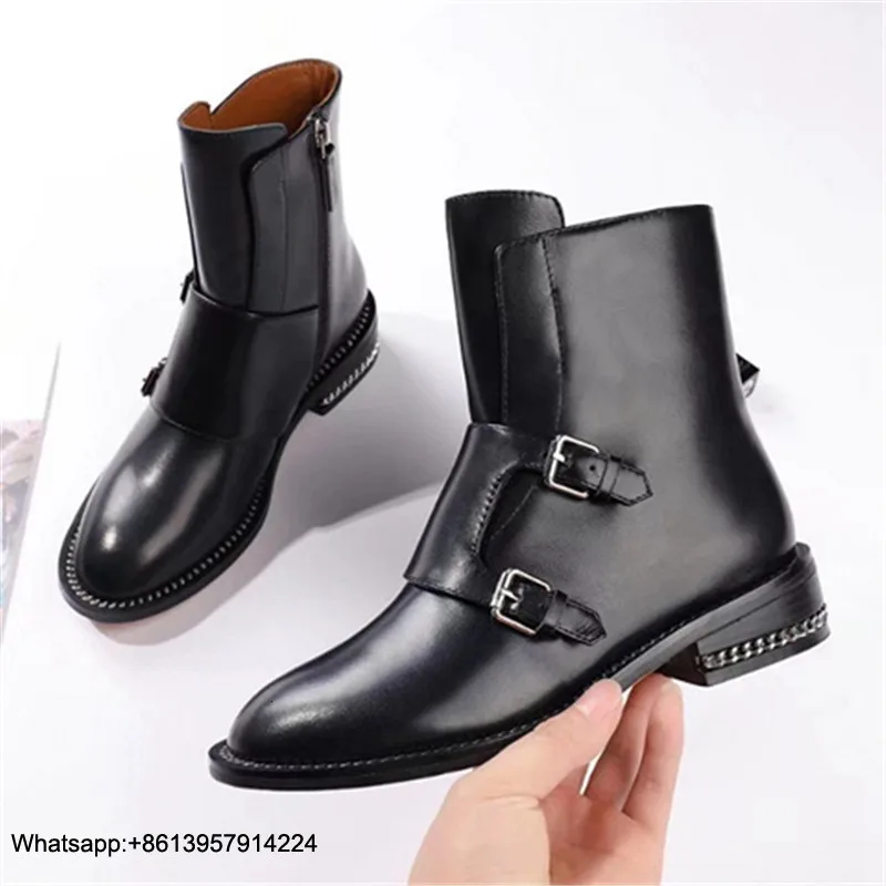 Mujer; женские ботинки; Invierno; коллекция года; chaussures femme; женская обувь на низком каблуке с пряжкой; с острым носком; Zapatos De Mujer; на молнии