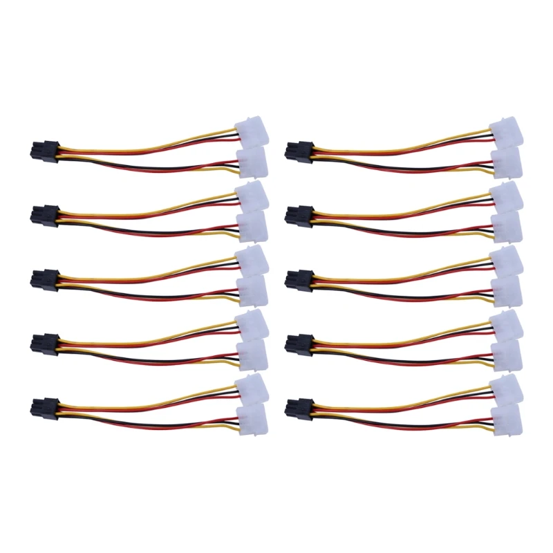 

10Pcs/Set Dual Molex 4-Pin To One PCI-E 6-Pin Power Connector Y Adapter Cable
