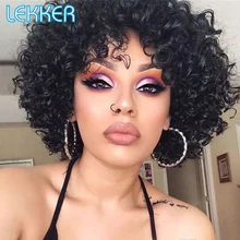 

Lekker Natural Short Curly Bob Human Hair Wig With Bangs For Women Colored Brazilian Remy Hair Ombre Blonde Machine Made Wigs