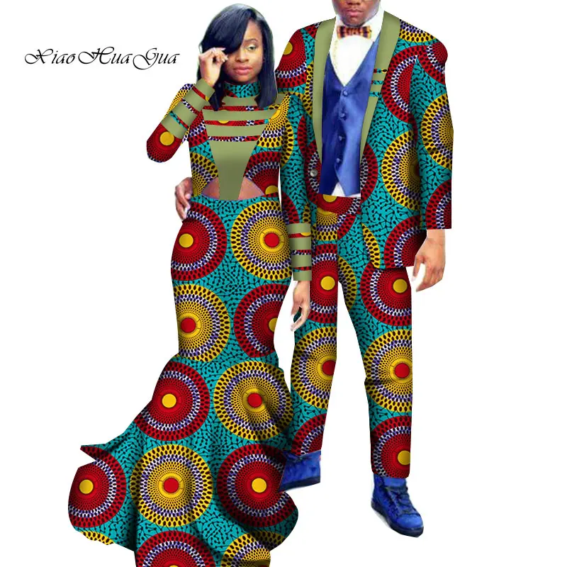 Dashiki/Одежда для пар в африканском стиле Женское длинное платье и мужской костюм